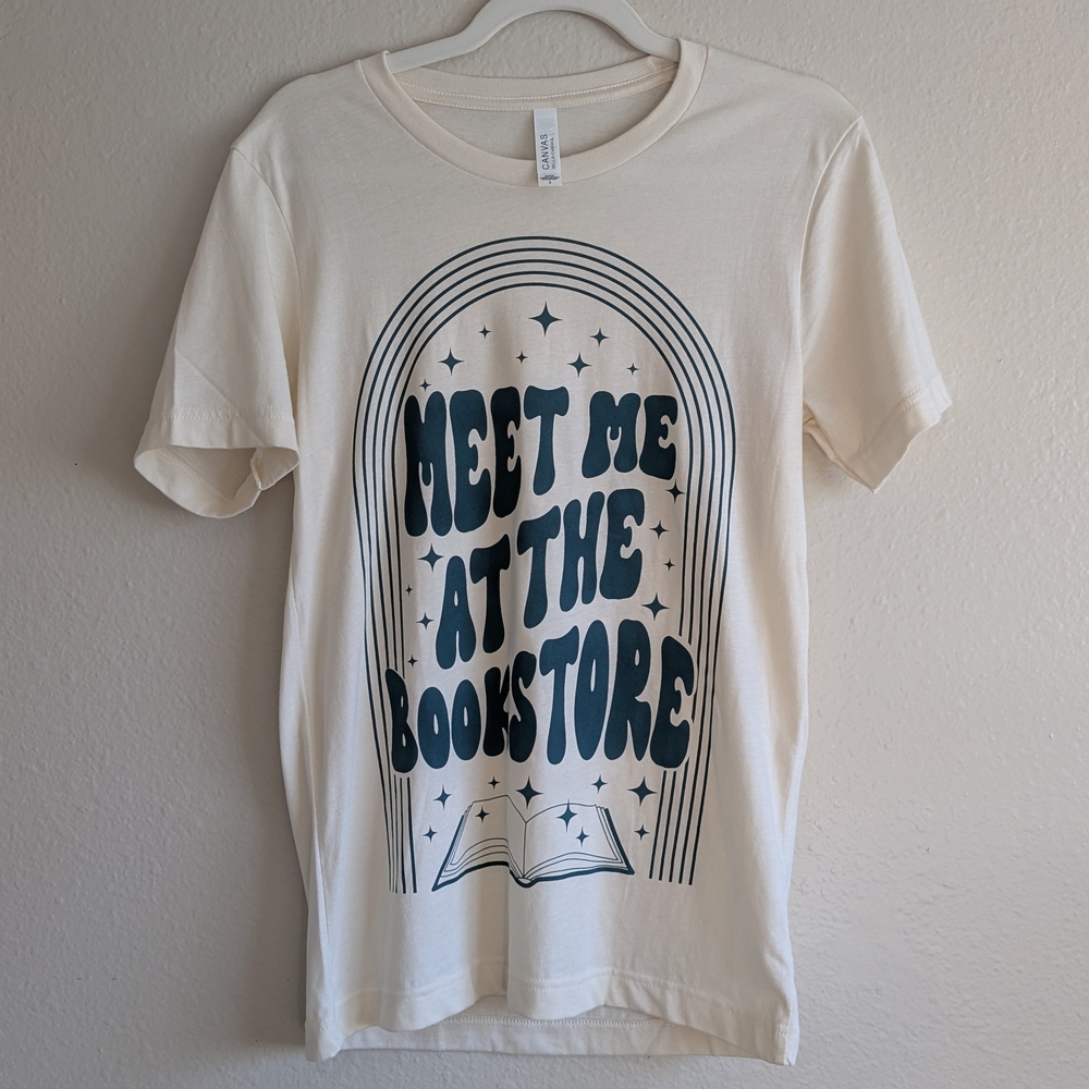 Bookish Box Meet Me at the Bookstore Tee in cream - Unisex S - NWOT